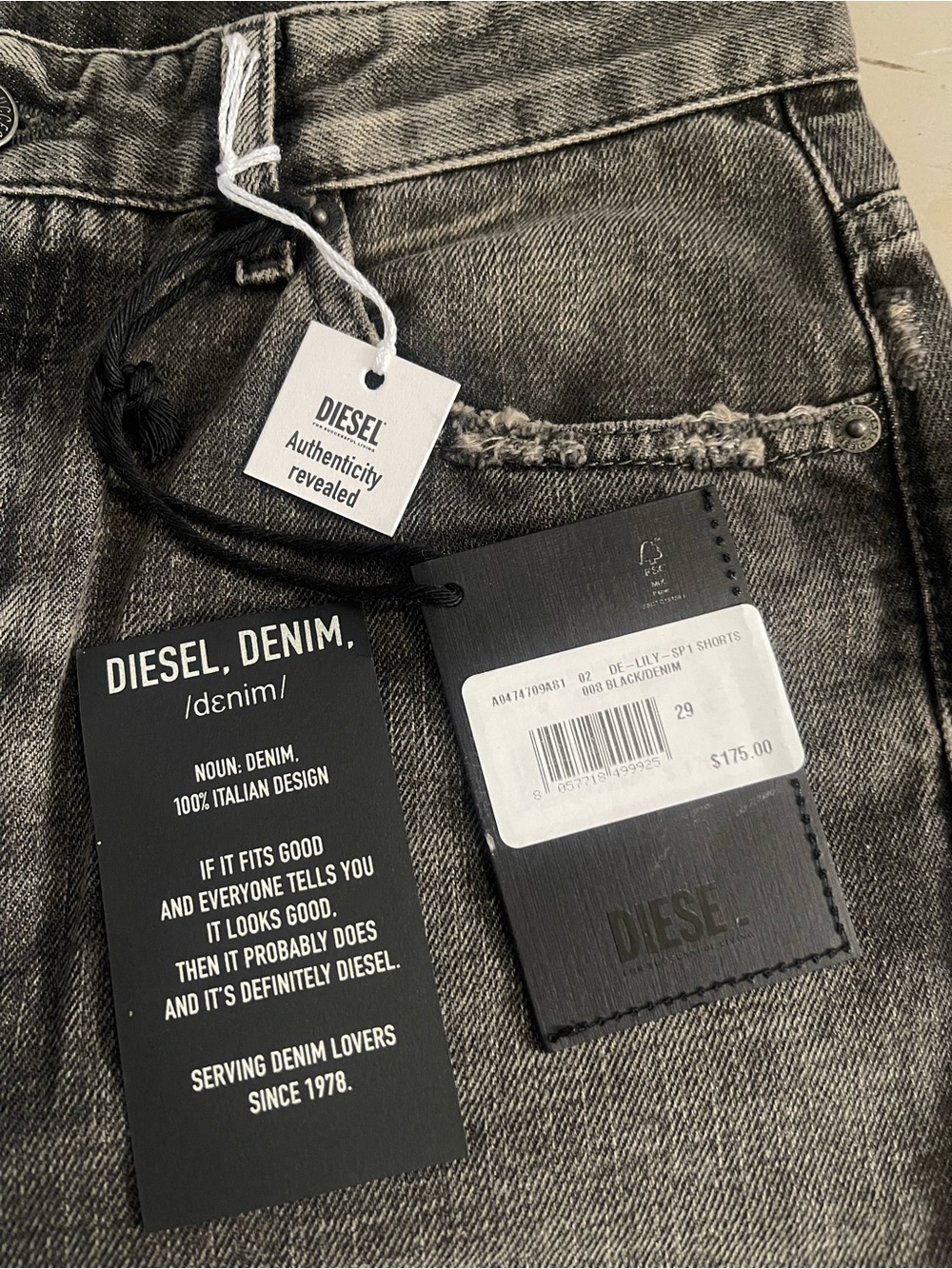 Men's Washed Black Diesel Denim Shorts